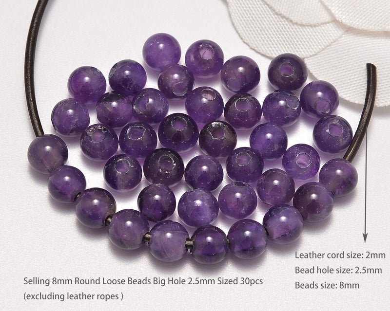 AD Beads Natural Gemstone 8mm Round Loose Beads Big Hole 2.5mm Sized 40pcs (Amethyst) - Image 2